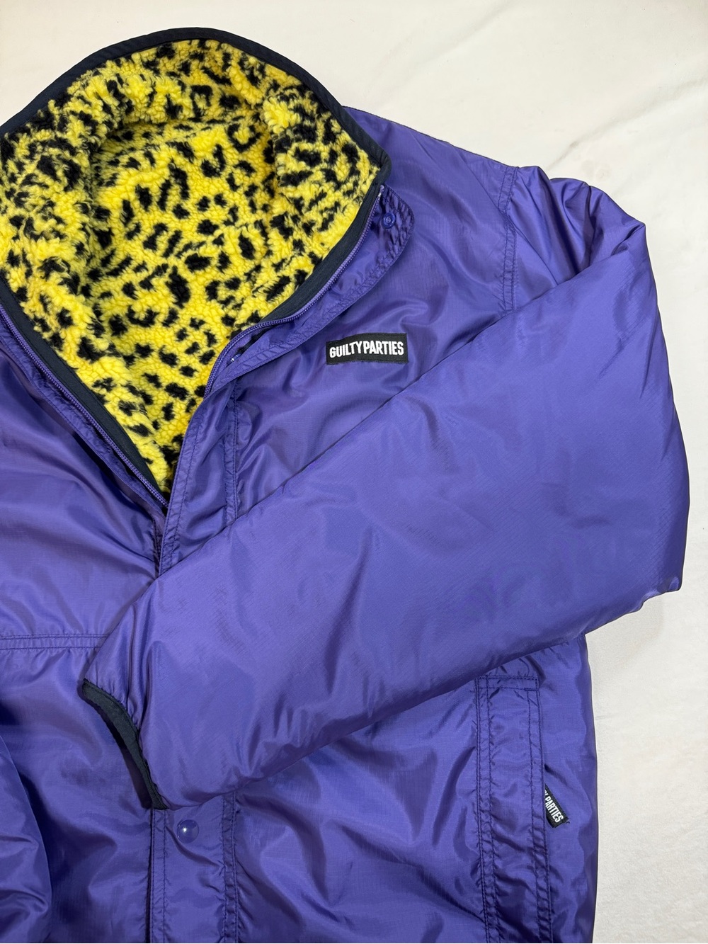 Wacko Maria Guilty Parties Purple Reversible Fleece Jacket, Leopard Print M